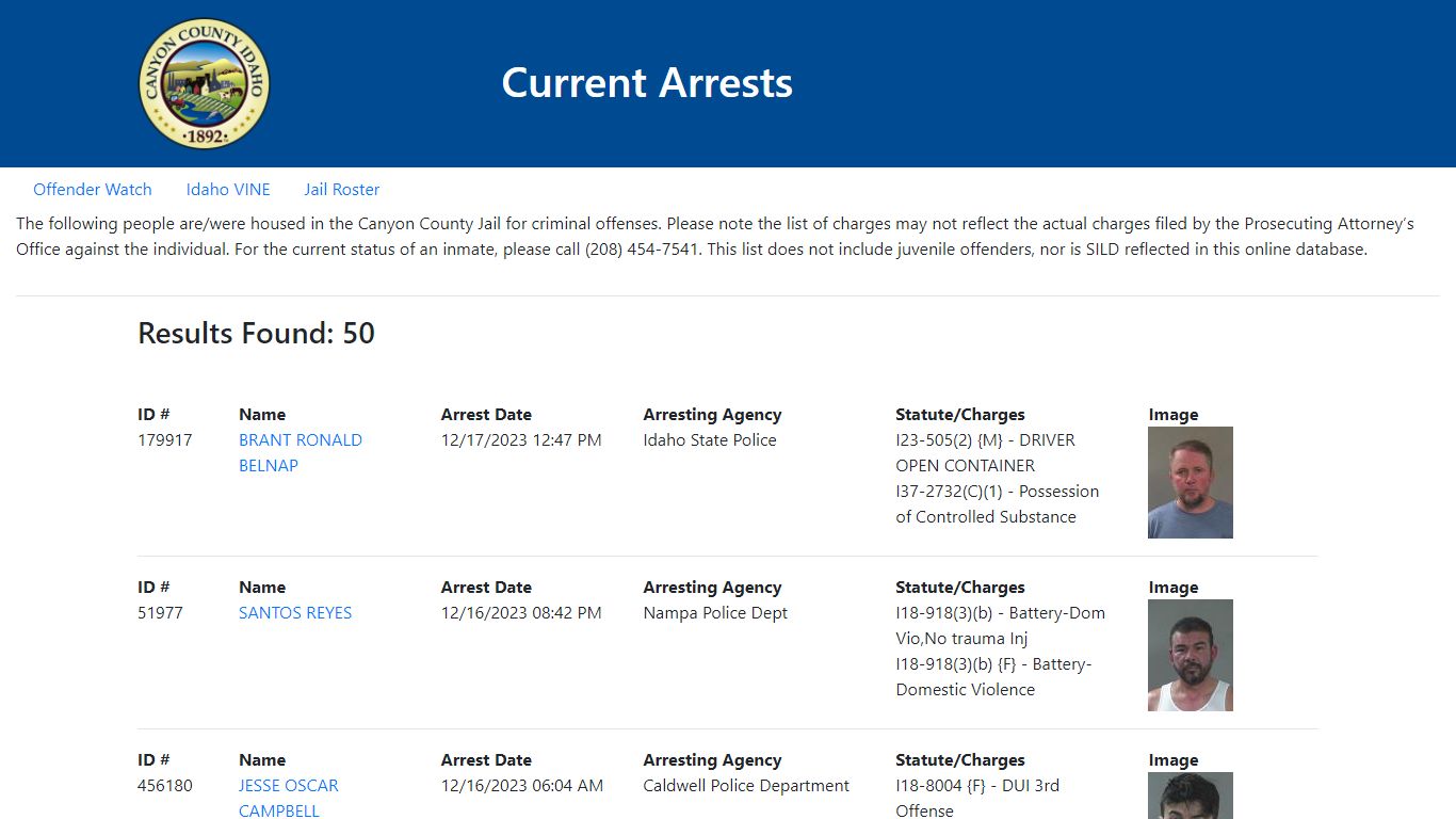 Current Arrests - Id